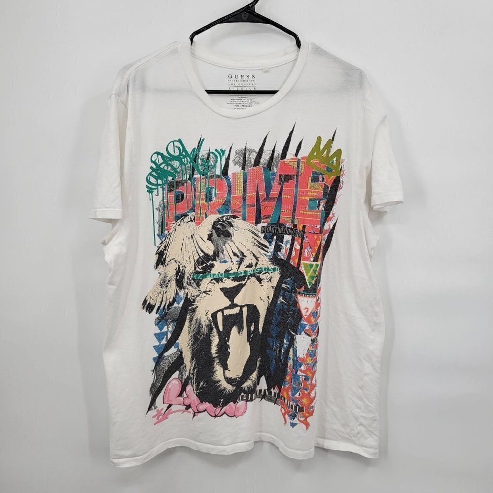Guess Lion Animal Tee 90's Y2K Graphic Relaxed Short Sleeve Crewneck XL Womens